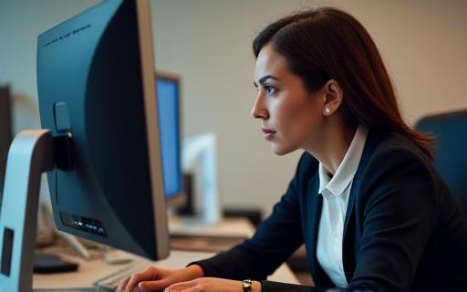 A professional working intently at their desk.